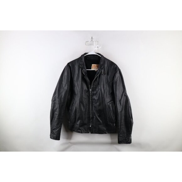 Vtg 70s Streetwear Mens 42 Distressed Lined Leather Cafe Racer Bomber Jacket USA